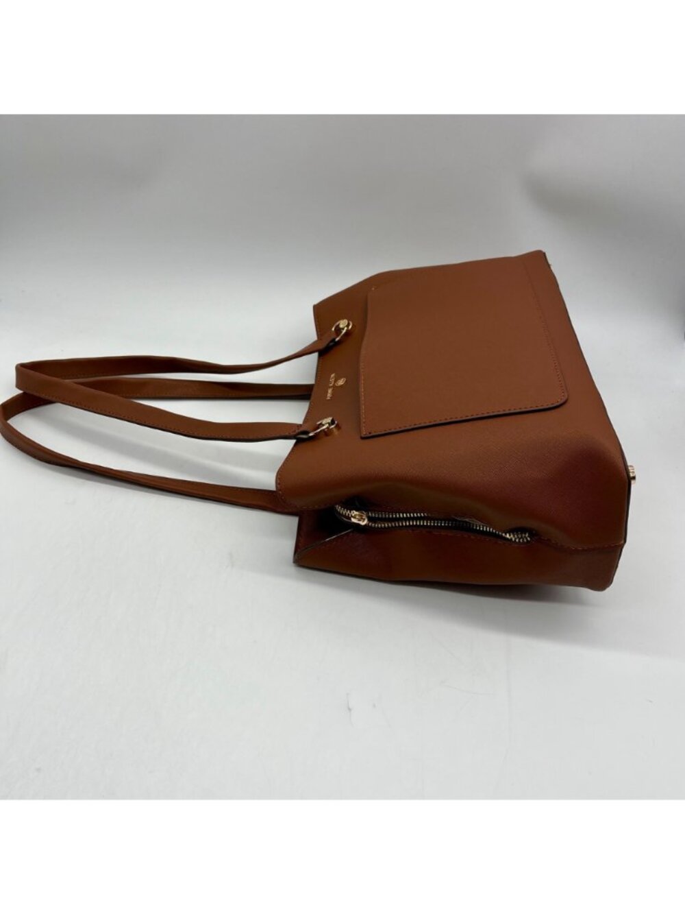 Anne Klein Brown Faux Leather Medium Triple Compartment Satchel Bag - Picture 4 of 12